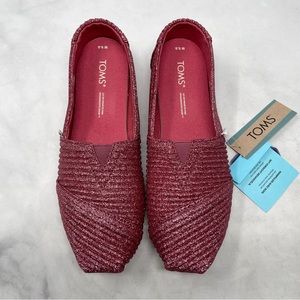 NEW TOMS Alpargata Dark Rose Textured Glitter Cord Slip On Loafer Shoes Pink 5.5